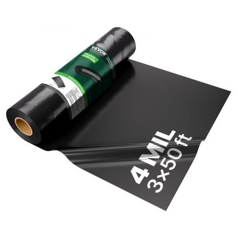 PE Baufolie 0,91x15,24m, 4 Mil/0,1 mm dicke Abdeckfolie, Kunststoff-Abdeckplane, Malerplane, Polyethylen-Estrichfolie für Kriechkeller-Dampfsperre, vielseitig einsetzbar, Schutzfolie, schwarz (1/5)
