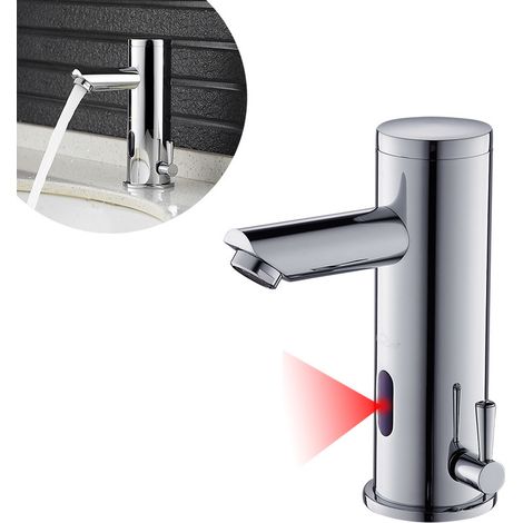 Auralum Robinet Mitigeur Lavabo Laiton Chromé Automatique à Infraroug Intelligent Mélangeur de Lavab Robinetterie Mitigeur Eau et Froide (1/8)