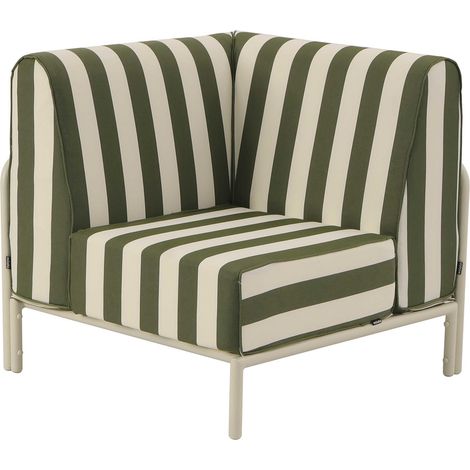 Fauteuil d'angle rayé pour salon de jardin modulable tissu vert kaki - Patio