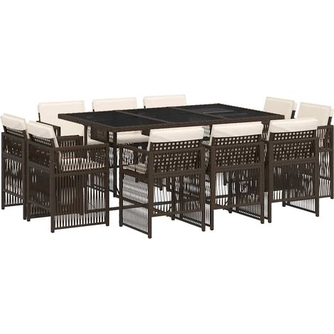 Maison Exclusive - 11-tlg. Garten-Essgruppe mit Kissen Braun Poly