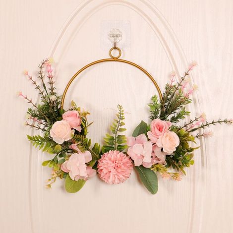 Couronne de Fleurs Artificielles - Multicolore - 35 cm - Roses en Soie - Chrysanthèmes - Herbe Aquatique (1/5)