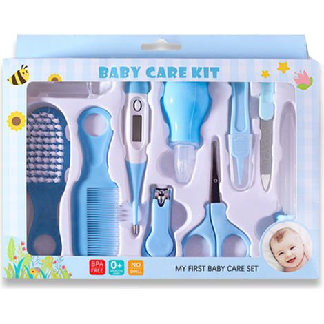Kit de soins bébé 10 pièces, trousse de toilette et santé pour nouveau-né, nourrisson, tout-petit, garçon et fille, bleu (1/5)