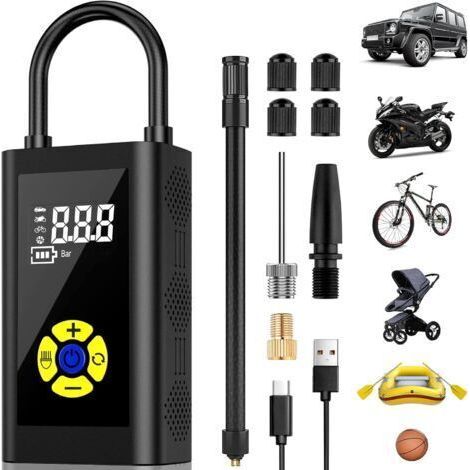 Compresseur à Air Portatif,Version Gonfleur Pneus Voiture Pompe a Velo Mini Compresseur de Voiture écran LCD Numérique, 150PSI, Type-C Charge 2000mAh avec Lampe LED (1/5)