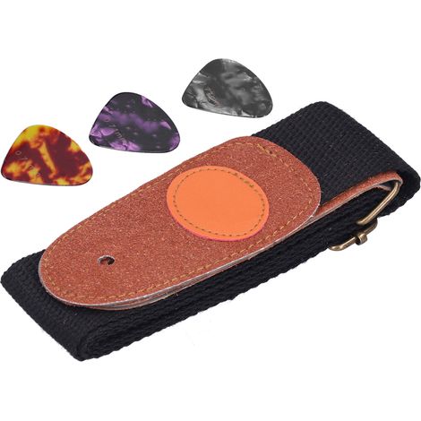 Sangle de Guitare Noire avec Picks en Celluloïd et Accessoires de Montage pour Instruments à Cordes (1/5)