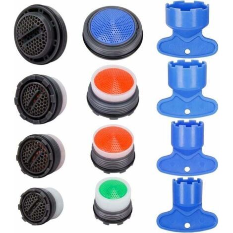 Lot de 12 aérateurs M16,5/M18,5/M21,5/M24, filtre d'aérateur de robinet, buse de robinet, filetage externe, économie d'eau de cuisine avec 4 clés pour la maison, la salle de bain (1/5)