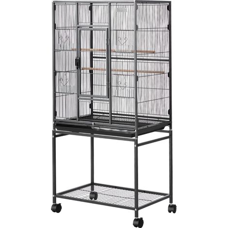 Mophorn Großer Vogelkäfig aus Schmiedeeisen, 625x425x1370 mm, mit Sitzstangen, herausnehmbarer Schale, Kunststoff-Futternäpfen und Rollen, ideal für Papageien, Nymphensittiche und Kanarienvögel (1/5)