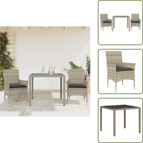 Cuscini da giardino - vidaXL Set Pranzo da Giardino 3pz con Cuscini Polyrattan e Vetro - Rattan PE