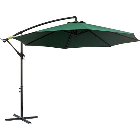 Parasol de jardin Ø300 x 250 cm à inclinaison excentrique avec manivelle, base en croix et support en acier, vert (1/5)