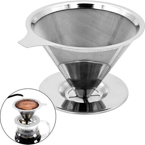 300 Mesh Permanent Stainless Steel Paperless Coffee Filter, Reusable Coffee Filter, Reusable Cone Coffee Dripper for 1 to 4 Cups (1/3)