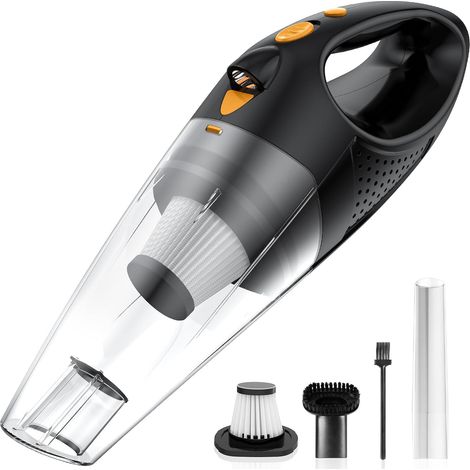 Handstaubsauger kabellos mit 2 Filtern, Hochleistungs-Autostaubsauger mit Schnellladetechnologie, tragbarer wiederaufladbarer Mini-Staubsauger mit Akku mit großer Kapazität, Orange (1/5)