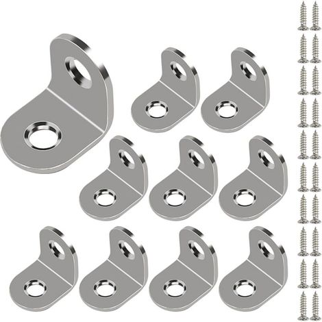 Set mit 10 rechtwinkligen Winkelverbindern aus Edelstahl, 20 mm x 20 mm, L-förmig, mit Schrauben, zur Befestigung von Holzmöbeln (1/5)