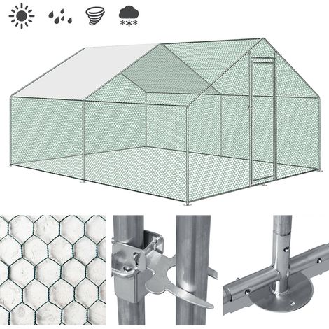 SWANEW Poulailler d'extérieur 3x4x2m enclos grillagé pour poules volaille structure en acier galvanisé (1/4)