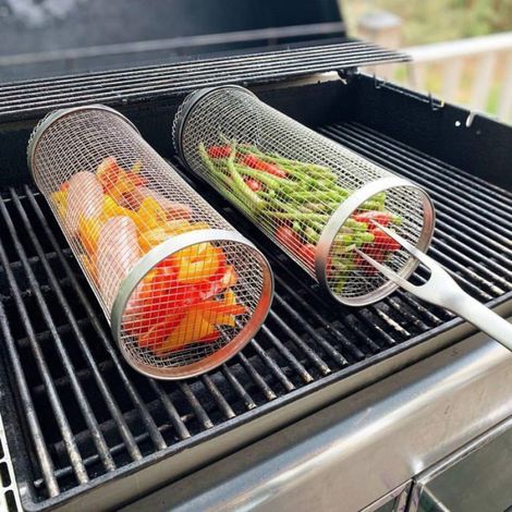1 Pièce Grille cylindrique, Acier inoxydable 20cm, Panier roulant sans fourchette, Légumes poisson viande, Extérieur camping (1/5)