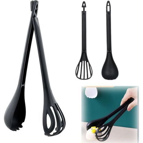 Couverts à Salade, Couverts à Salade Noir Deux pièces, Couverts de Service et Pince à Salade Plastiques, Cuillère à Salade, pour Cuisiner et Préparer des Plats Gastronomiques (1/5)