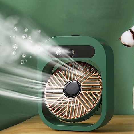 Ventilateur brumisateur de bureau, 3 vitesses de ventilation, ventilateur de refroidissement à turbine, petit ventilateur silencieux, rechargeable par USB, vert (1/5)