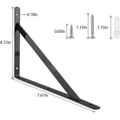 Lot de 6 supports d'étagère murale triangulaires en acier à 90 degrés - 200 mm x 120 mm avec 30 vis et 12 chevilles (1/4)