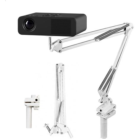 Pliable Support de Projecteur pour Lit, Rotatif à 360° support Projecteur de Bureau avec 1/4 de Filetage et C-Clip Réglable Support Videoprojecteur pour Home Cinéma Bureau Salle de Jeux, 1 Pièce,Blanc (1/5)
