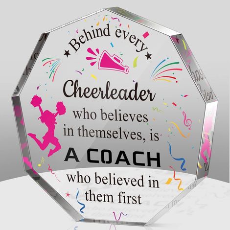 Plaque acrylique cadeau coach cheerleading, cadeau de remerciement et souvenir pour entraîneur cheerleader, déco bureau table, idée cadeau Noël pour responsable d'équipe de cheerleading - 6x6x1cm (1/5)