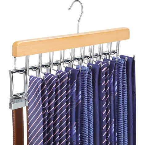 Cintre porte-cravatte 2 en 1 Cintres Bois pour Cravates et Ceintures,20 Crochets (1/5)