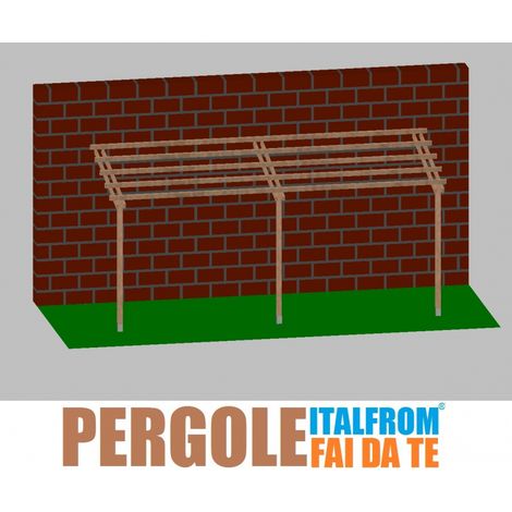 Pergola da Giardino Addossata in Legno di Pino Impregnato - mt 2 X 6 x 2,5h - con Supporti d Interrare (1/4)