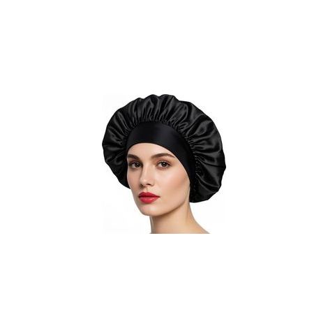 Bonnet Satin Cheveux Nuit,Bonnet De Nuit Satin, Soie Cheveux pour Femmes Longs Bouclés(Noir) (1/5)