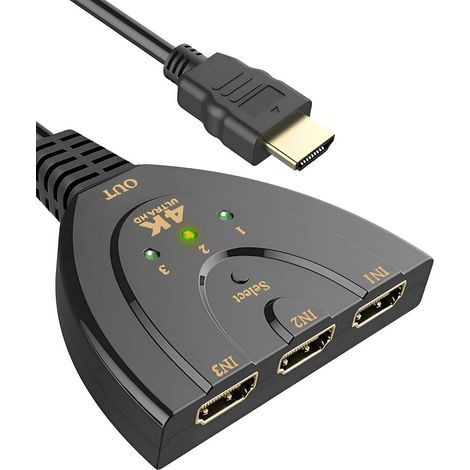 Multiprise HDMI Switch 4K 3 Entrée 1 Sorties, Commutateur HDMI 4K avec Câble, Commutateur UHD 3D HDR pour TV PC Games Consoles Projecteur TV Stick (1/5)
