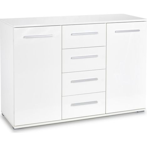 Cómoda Cirveso 103, Blanco + Blanco brillante, Con cajones y puertas, Número de cajones: 4, 82x116x41cm