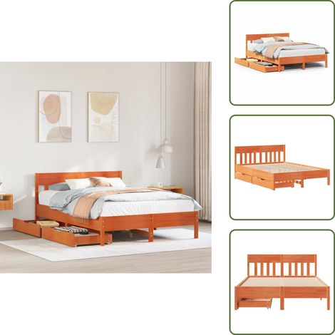 The Living Store Estructura de cama sin colchón madera maciza marrón 135x190 cm - Estructura de cama
