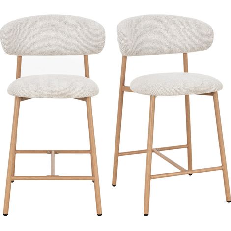 Lot de 2 chaises de bar en tissu pieds effet bois clair H65cm - Beige chiné - Draco (1/5)