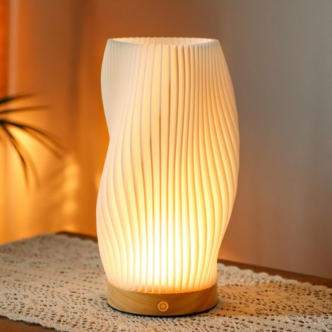 Lampe de chevet tactile à intensité variable, lanterne 3 teintes avec socle en bois, recharge USB-C, lampe de table décorative pour chambre, salon, intérieur (forme spirale) (1/5)