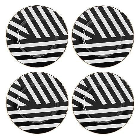 Mikasa Luxe Deco Platos de Postre de Porcelana, Juego de 4 Platos Pequeños con Diseño Art Deco, 21cm, Platos de Lujo para 4 - Envueltos para Regalo y Aptos para Lavavajillas