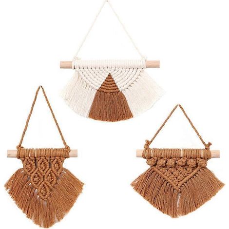 Lot de 3 tapisseries tissées à la main avec pompons, style bohème, décorations pour chambre d'enfant, mini-décoration murale en macramé