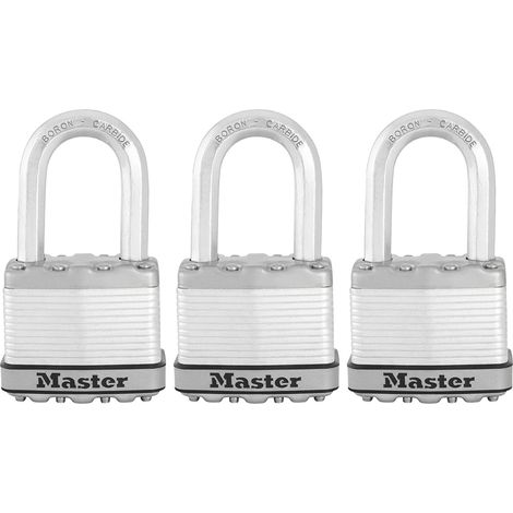 MASTER LOCK Lucchetto ad Alta Sicurezza [Chiave] [Acciaio Laminato] [Esterno] [Archetto M] [Set di 3] M5EURTRILF - Ideale per Portali, Garage, Sconto (1/4)