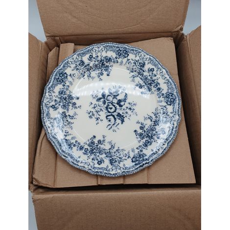 Lot de 4 assiettes plates en céramique – Motif floral bleu et blanc – Bords festonnés – Pour service de table vintage – ZAR