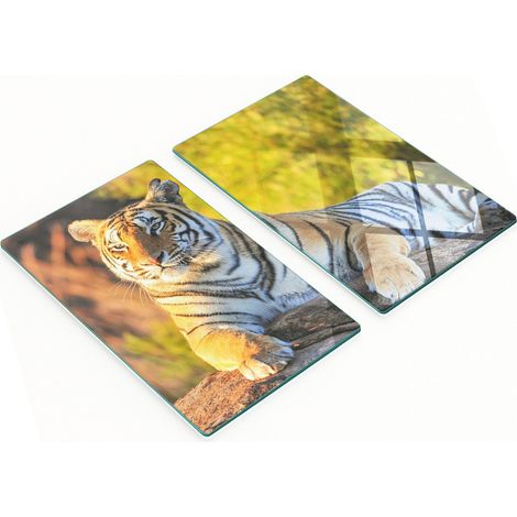 Küchenservierbretter aus Glas mit Tigerporträt-Motiv, 2 x 30 x 52 cm (1/5)