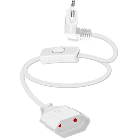 Verlängerungskabel mit Schalter - Weiß - 90° - 250 V - 2,5 A Euro-Netzkabel, Verbindungskabel (0,3 m kurz) (1/5)