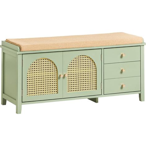 SoBuy Hallway Storage Bench Shoe Bench Shoe Rack Shoe Cabinet with 2 Doors, 3 Drawers and Seat Cushion,FSR129-GR