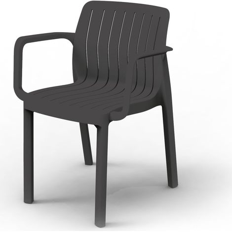 Lot de 6 chaises de jardin avec accoudoirs coloris Antracithe - Longueur 58 x Profondeur 53 x Hauteur 77 cm (1/5)