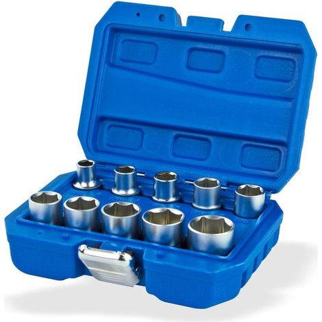 Dema – Douilles en pouce chrome vanadium 1/2' – Lot de 10 pièces – Dimensions variées pour boulons et écrous – Coffret PVC inclus