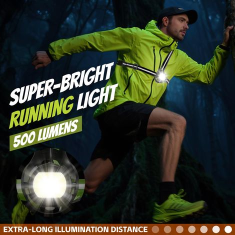 Luce da corsa per jogging, 500 lumen, luce da corsa, luce da jogging con 4 modalità di illuminazione, luce da corsa a LED ricaricabile con riflettori, luce da jogging impermeabile, angolo regolabile (1/4)