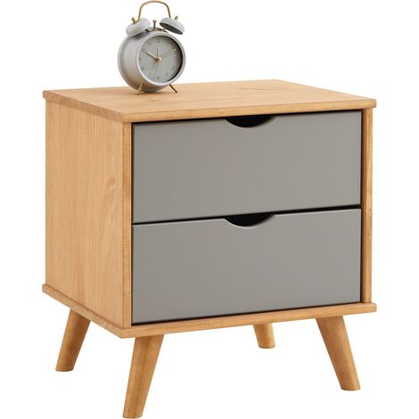 Idimex – Table de chevet 2 tiroirs en pin massif – Couleur gris – Design intemporel pour chambre à coucher – Assemblage facile