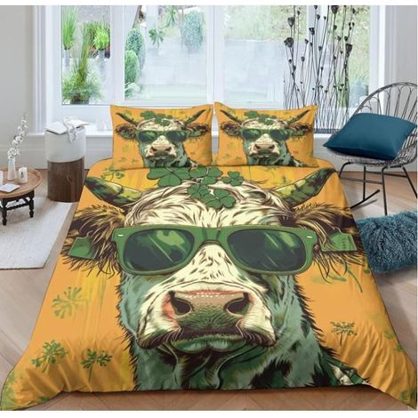 Vache Housses De Couettes Microfibre Animaux 3 Pièces avec Fermeture Éclair,pour Adultes Jeunes Garçons Enfants 220x240 cm - KXV (1/4)