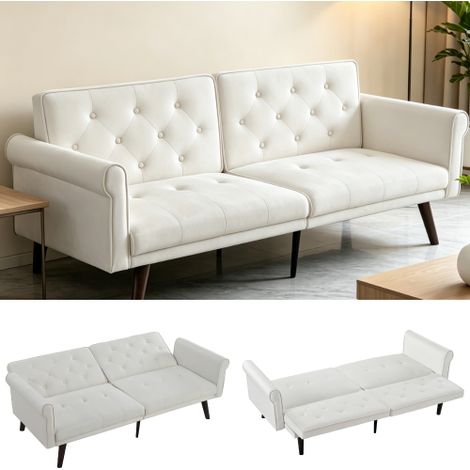 Verstellbares 2-in-1 Schlafsofa, Multifunktionales Klappsofa, Umbaubares Sofa mit Verstellbarer Rückenlehne für Wohn- & Schlafzimmer, Beige