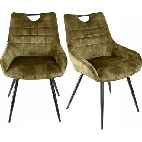 Lot 2 chaises capitonnées velours vert kaki pieds métal – BRANDY 2 (1/5)