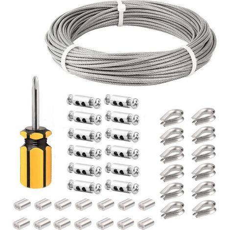Câble en acier inoxydable 3mm revêtu PVC 50m – Résistant à l'abrasion et à la corrosion – Manchons et cosses inclus – Pour garde-corps et treillis (1/4)