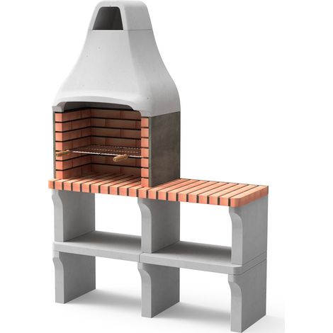 Barbecue préfabriqué en béton réfractaire New Iberia Plus XL – M00196 – Grille galvanisée 56x35 cm – Pour cuisson au bois ou charbon – 128 x 47 x 190 cm – Movelar
