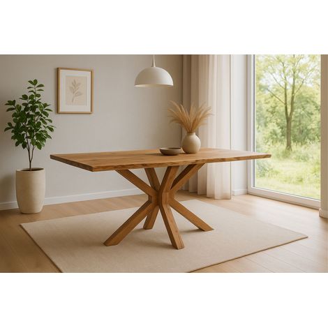 Esstisch Baumkante massiv Akazie natur 240 x 100 cm Spider-Gestell Holz natur PRAG (1/4)