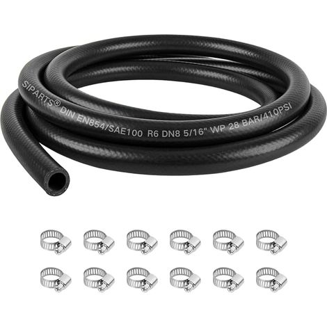 Tuyau d'essence 3 mètres, diamètre intérieur 8mm, durite essence avec 12 colliers de serrage en acier inoxydable pour voiture, moto, tracteur