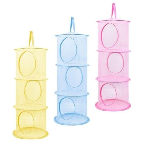 BRICOOMARKET Lot de 3 paniers de rangement suspendus en maille, organisateur de rangement pliable à 3 niveaux, sac de rangement suspendu pour jouets pour petits vêtements, armoire, voyage (1/3)