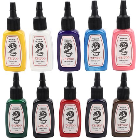 Lot 10 Encres de Tatouage Semi-Permanentes Couleurs Assorties Longue Tenue, Pigment pour Sourcils Lèvres Yeux (1/5)